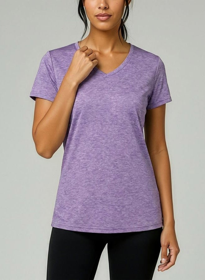 REALESSENTIALS 5-Pack Women's Short Sleeve V-Neck Activewear T-Shirt Dry-Fit Moisture Wicking Perfomance Yoga Top (Available in Plus Size), Set 7, M - Image 3