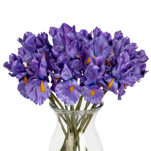 Hollyone Iris Artificial Flowers 15Pcs Faux Iris Purple Flowers 142 Real Touch Fake Flowers Picks Bouquets for Wedding Bridal Home Arrangements Office Table Centerpieces Decor - Image 1