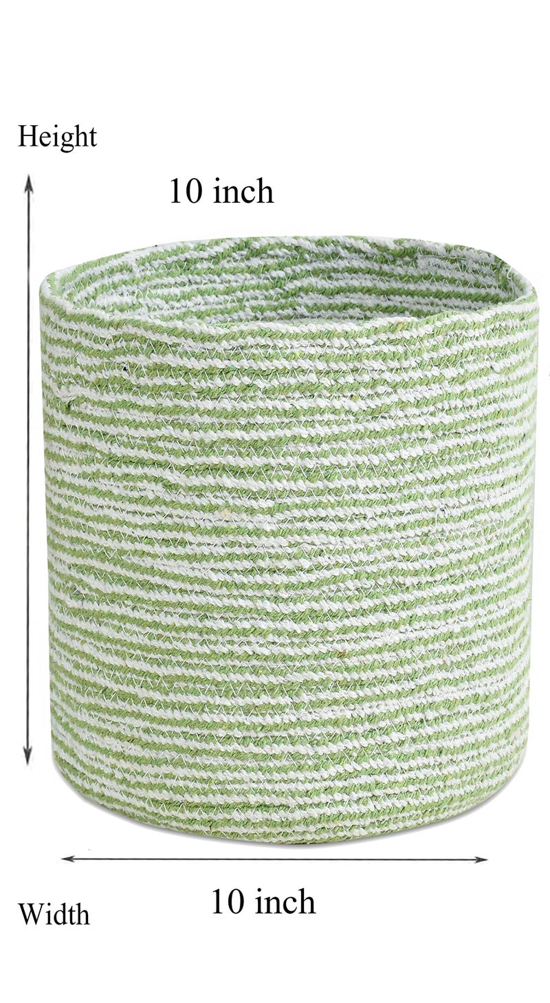 LaVichitra Braided Cotton Baskets | Storage Bins Organizer | Laundry, Toys & Planter Basket- Set of 2 (10 Inch), Green - Image 2