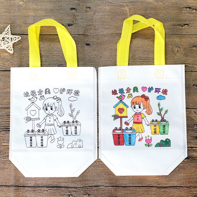 Non-Woven Graffiti Bag Diy Garbage Classification Bag Kidsren'S Hand-Painted Production Coloring Painting Handbag Material - Image 4