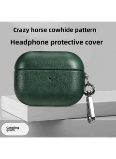 Full Cover Cowhide Protective Case For Apple Airpods Pro 2 3 And Airpods 4 Leather Shell Portable Design Handmade Craftsmanship-Color:Cangling Green-Applicable Model:Airpods Pro