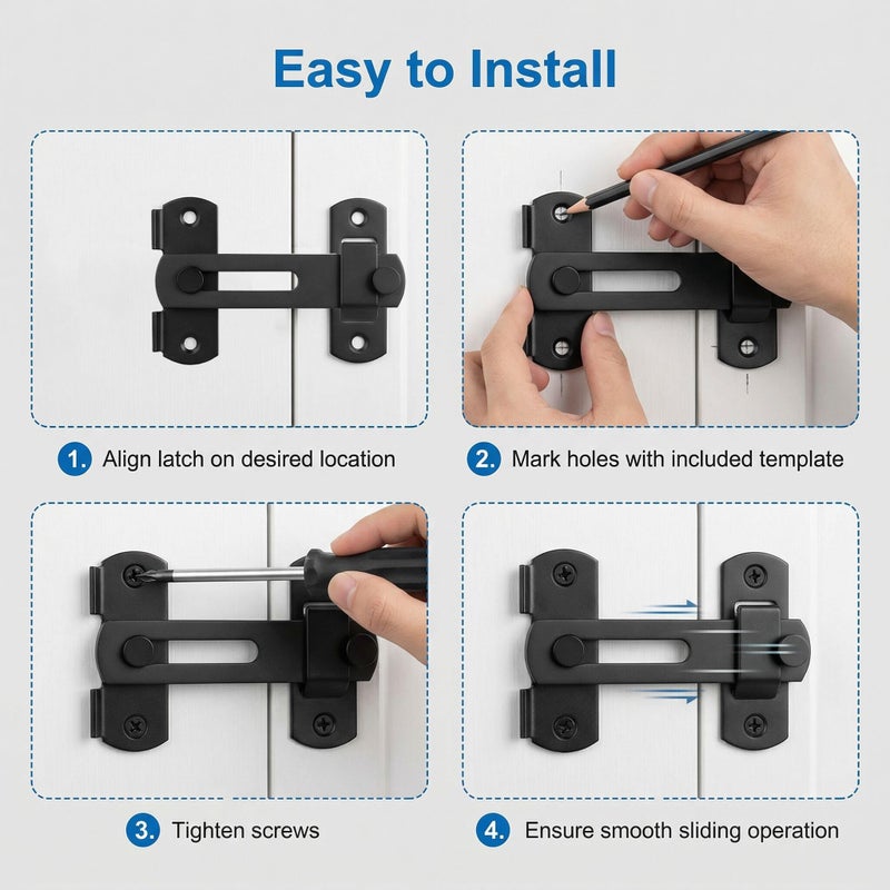 DOUBLE 2 C Barn Door Lock, Sliding Door Lock Hardware, Carbon Steel Door Latches for Cabinet, Closet, Window Door, Black - Image 5