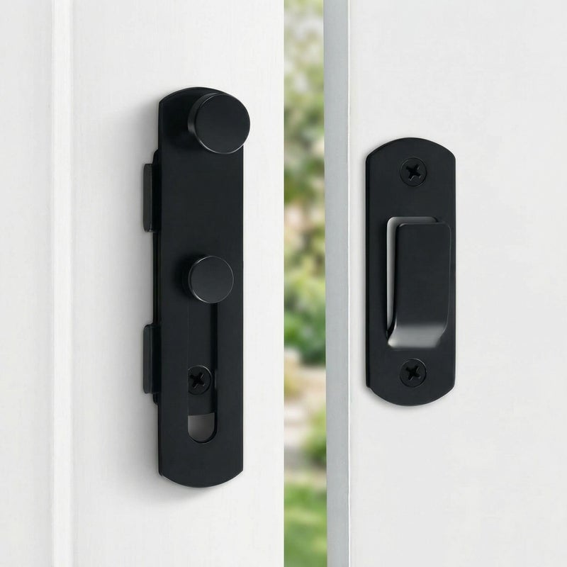 DOUBLE 2 C Barn Door Lock, Sliding Door Lock Hardware, Carbon Steel Door Latches for Cabinet, Closet, Window Door, Black - Image 2