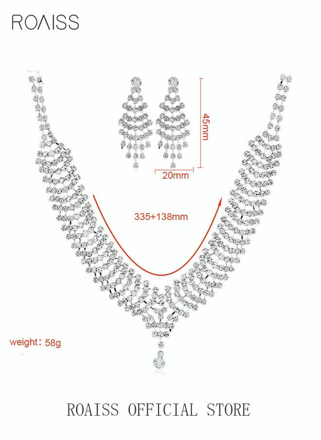 roaiss - 3Pcs Rhinestone Jewelry Set Shinning Necklace Zircon Earrings Pendant Dress Accessory Chic Gift for Women Ladies Mother Wife Bridesmaids Wedding Party Sliver - Image 1