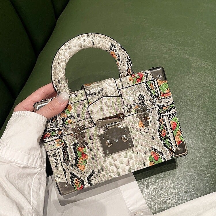 High-End Genuine Leather Snake Pattern Satchel Box Bag For Women High-End Export Bag Single Shoulder Crossbody Bag - Image 5