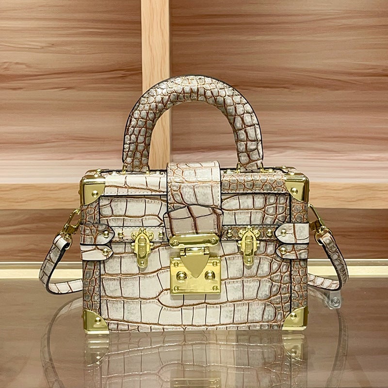 High-End Genuine Leather Snake Pattern Satchel Box Bag For Women High-End Export Bag Single Shoulder Crossbody Bag - Image 2