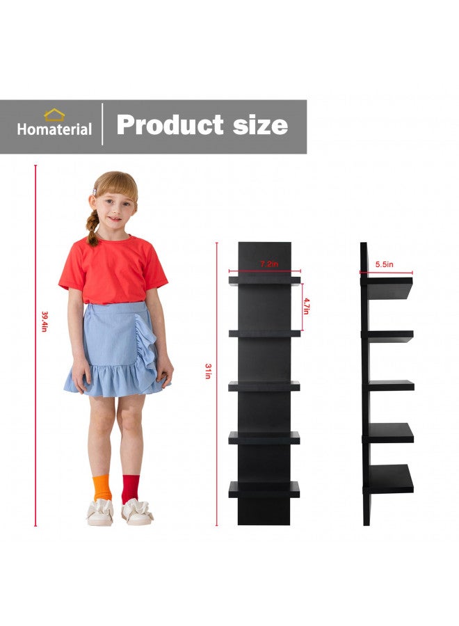 Homaterial رفوف هوماتيريال 5 طبقات للجدار، ديكور عمودي للجدار، رفوف عائمة للغرف النوم، غرف المعيشة، رف جدار بتشطيب طبيعي، أسود - Image 2
