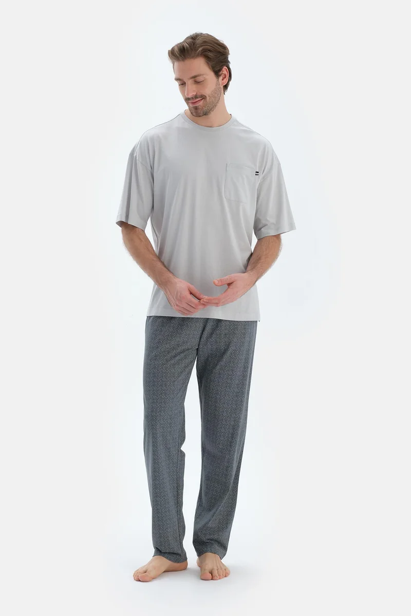 dagi T-shirt & Trousers Pajama Set Crew Neck Cotton Blend Mid Rise Oversized Sleepwear