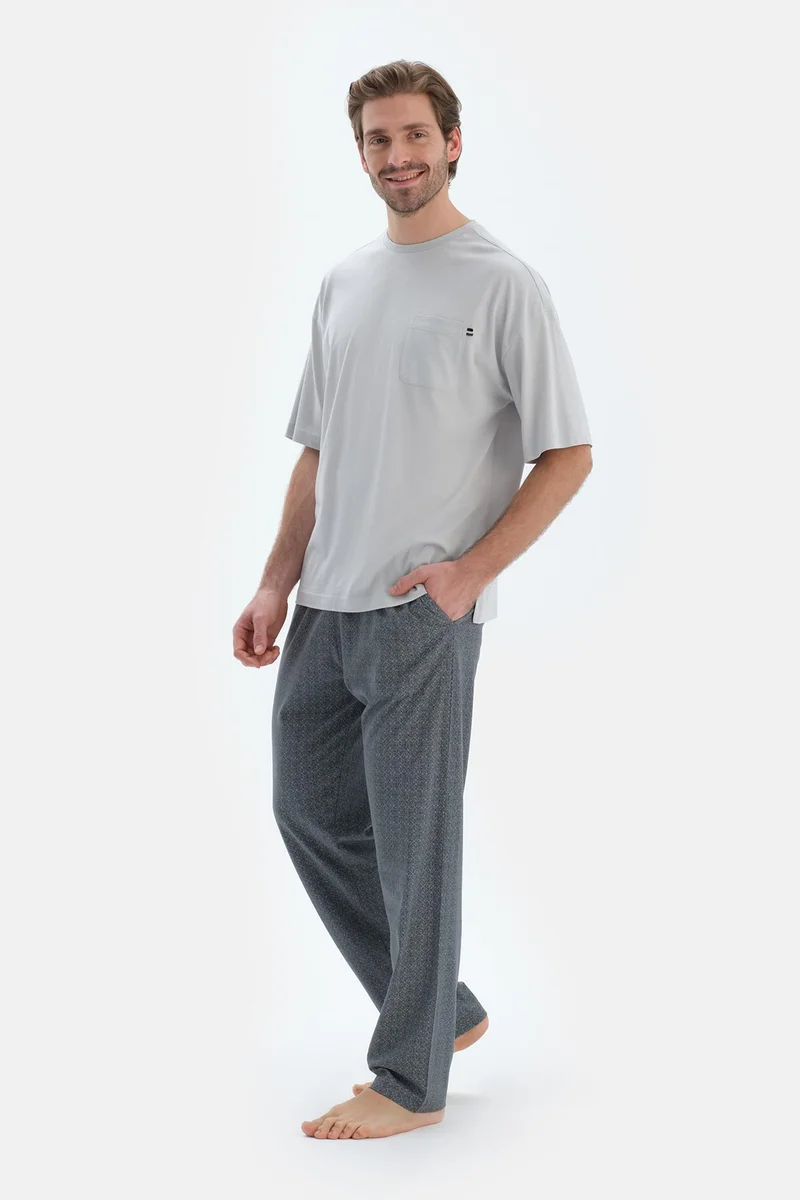 dagi T-shirt & Trousers Pajama Set Crew Neck Cotton Blend Mid Rise Oversized Sleepwear