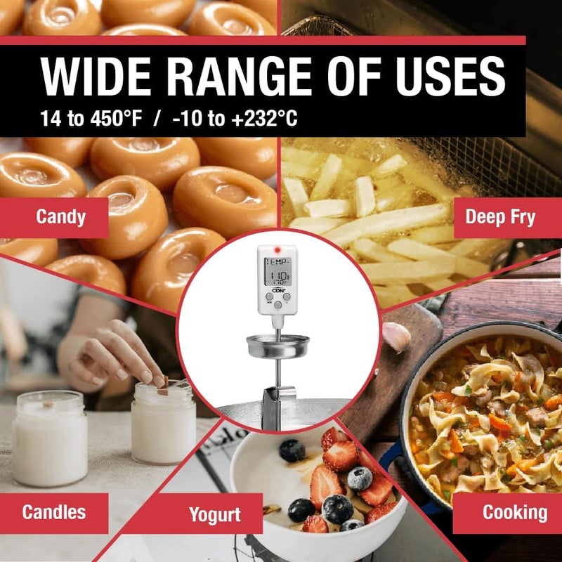 CDN Digital Candy Thermometer Long 8'' Stainless Steel Stem, Adjustable Pot Clip, Preset Candy Stages with Audio/Visual Alerts, Instant Read For Cooking, Deep Frying & Oil - DTC450 - Image 4