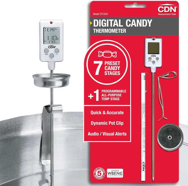 CDN Digital Candy Thermometer Long 8'' Stainless Steel Stem, Adjustable Pot Clip, Preset Candy Stages with Audio/Visual Alerts, Instant Read For Cooking, Deep Frying & Oil - DTC450 - Image 1