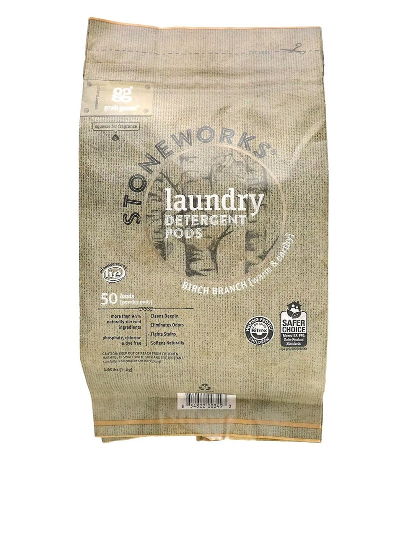 Grab Green Laundry Detergent Pods Birch Branch 50 Loads 1.65 lbs 750 g