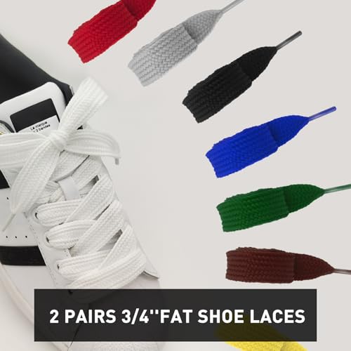 UamGlsob 2 Pairs 3/4''(2cm) Fat Flat Shoe Laces, 39''-63'' Length Flat Thick Wide Shoelaces, Jumbo Shoe Strings Replacement Laces for Skate Shoes (Black+White, 45"/115cm) - Image 3