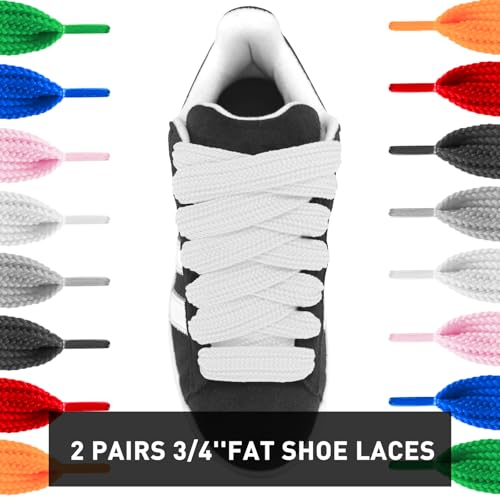 UamGlsob 2 Pairs 3/4''(2cm) Fat Flat Shoe Laces, 39''-63'' Length Flat Thick Wide Shoelaces, Jumbo Shoe Strings Replacement Laces for Skate Shoes (Black+White, 45"/115cm) - Image 2