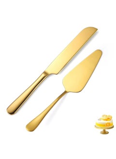 Oasisgalore Golden Wedding Cake Cutting Set - Elegant Stainless Steel Knife & Shovel, Dishwasher Safe for Weddings, Parties.  - Image 1