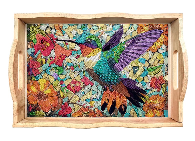 EWJRNSF 5D Diamond Painting Flowers Diamond Art Kits for Adults Wooden Serving Trays with Handles Big Gem Arts and Craft Gifts Trays Decor Gift Home Decor 78x118 Inches Hummingbird - Image 2
