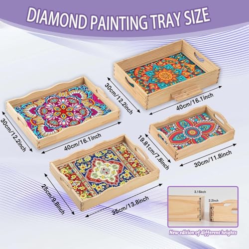 EWJRNSF 5D Diamond Painting Flowers Diamond Art Kits for Adults Wooden Serving Trays with Handles Big Gem Arts and Craft Gifts Trays Decor Gift Home Decor 78x118 Inches Hummingbird - Image 3