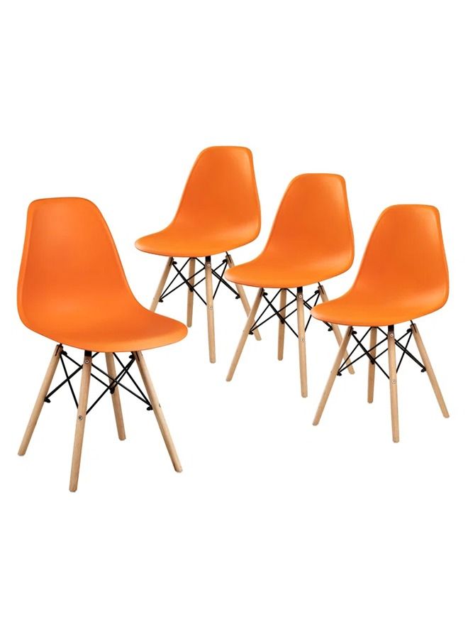 Taimi 4-Piece Office, Dining, Kitchen and Living Room Plastic Chair with Wooden Legs Orange 70x40x40cm  - Image 1