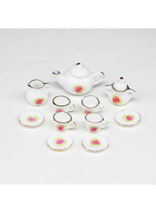 Pocket Story Creative Educational Children's Toy Mini Ceramic Tea Set Suit Doll Room Simulation Model-Color:Pink Rose - Image 1