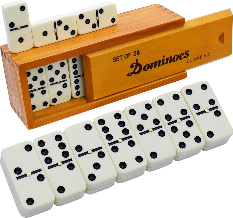 Queensell Dominos Set for Adults – Dominoes - Classic Board Games, Double 6 Dominoes Family Games for Kids and Adults - Double Six Standard Dominos Set 28 Tiles with Wood Case, Juegos de Mesa - Image 1