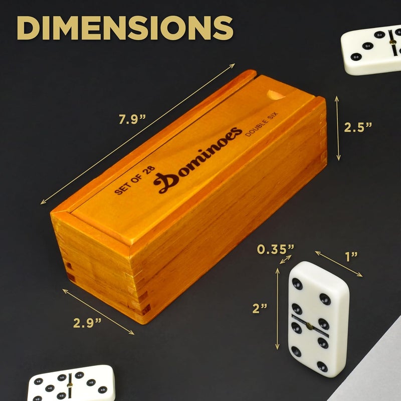 Queensell Dominos Set for Adults – Dominoes - Classic Board Games, Double 6 Dominoes Family Games for Kids and Adults - Double Six Standard Dominos Set 28 Tiles with Wood Case, Juegos de Mesa - Image 3