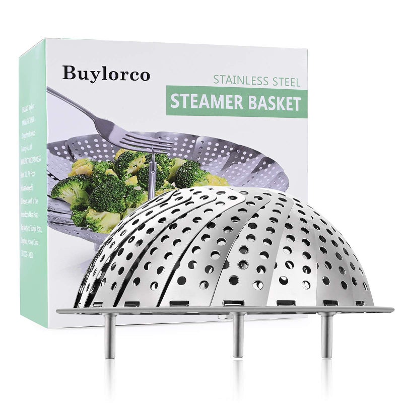Buylorco Steamer Basket Stainless Steel Vegetable Steamer Extendable Folding Veggie Steamer Basket Fit for Various Size Pots (5" to 9") - Image 1