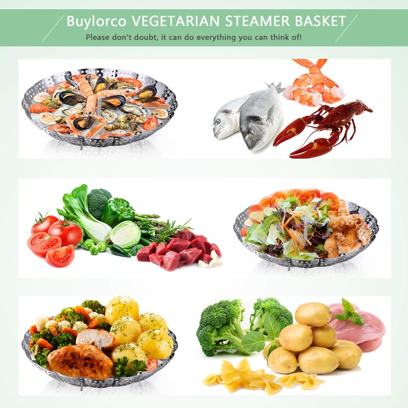 Buylorco Steamer Basket Stainless Steel Vegetable Steamer Extendable Folding Veggie Steamer Basket Fit for Various Size Pots (5" to 9") - Image 5