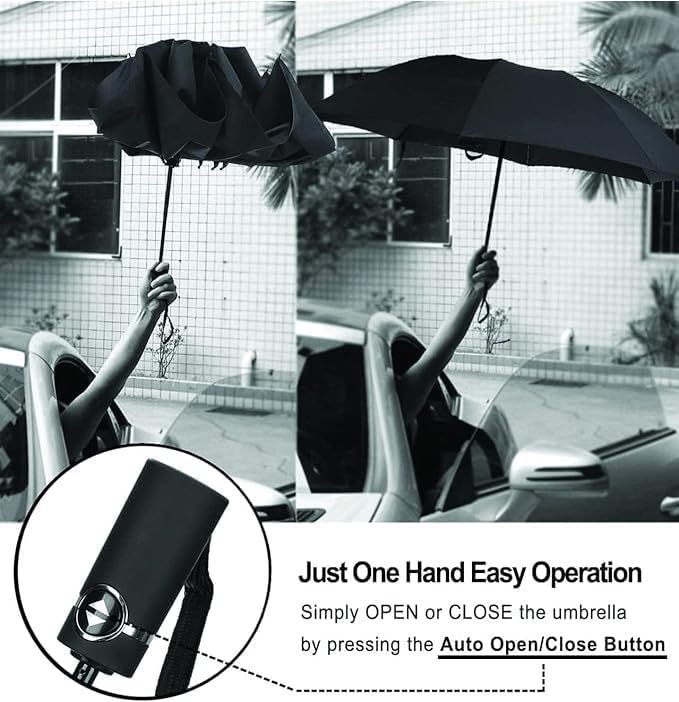 ChicAbode Windproof Travel Umbrella, Auto Open Close Folding Umbrella with 9 Reinforced Ribs, Teflon Coated Canopy, Portable and Lightweight for Men and Women, Anti-UV, Blue - Image 4