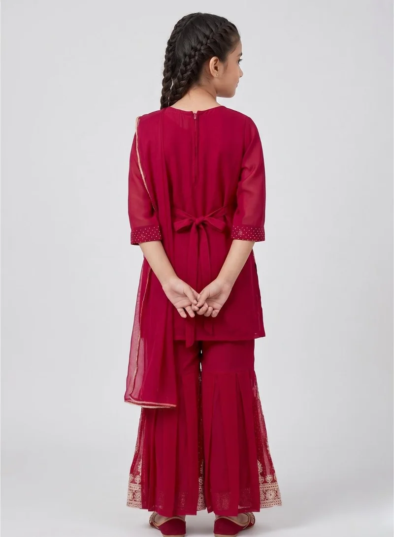 بيبي كلو Girls Red Embroidered Kurta Palazzo Set