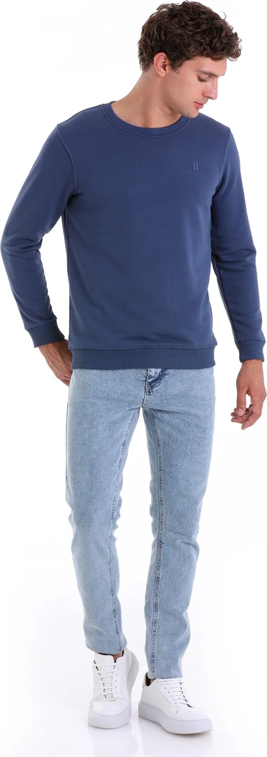 هاتيموغلو Indigo Regular Fit Plain Cotton Crew Neck Sweatshirt