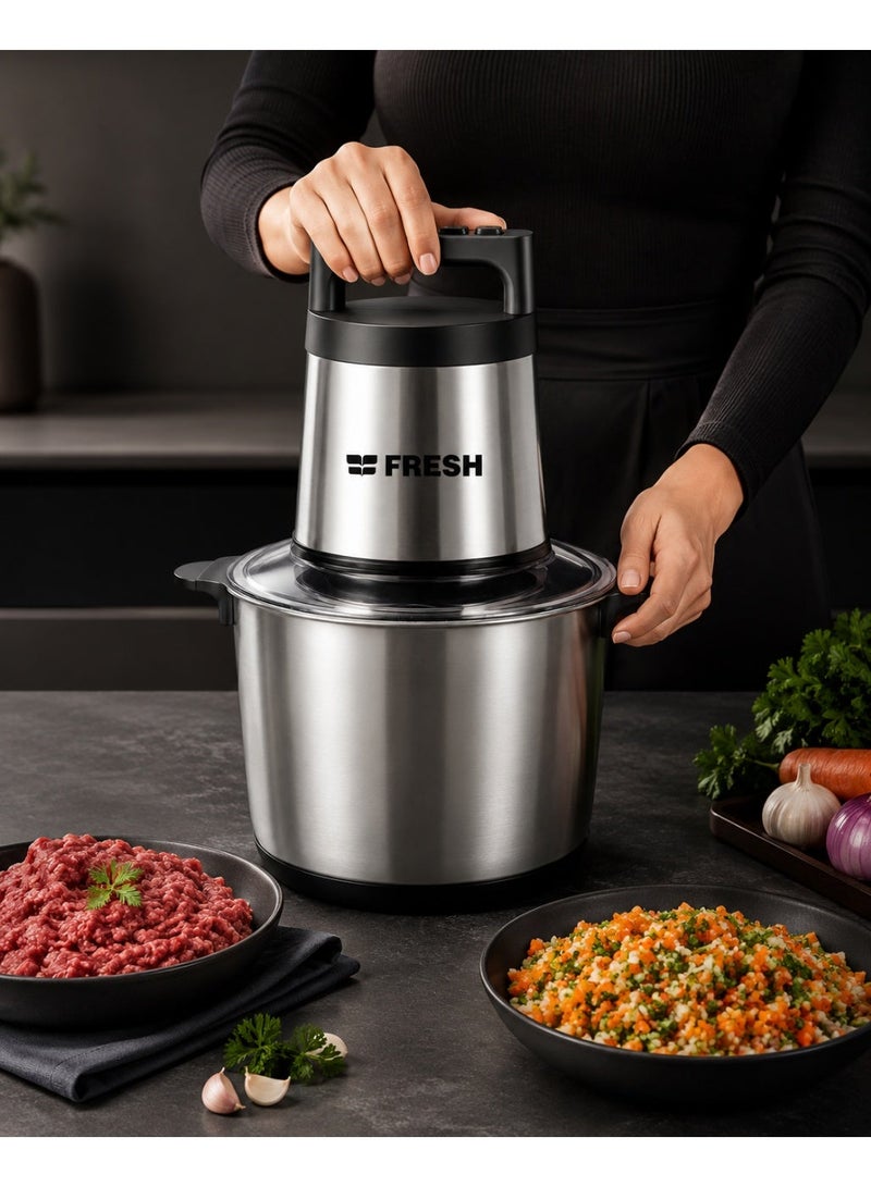Fresh Pro Electric Food Chopper CH-1500W, 6L Stainless Steel Bowl, 1500W Motor, 6 Stainless Steel Blades, Dual Speed, Silver - Image 5