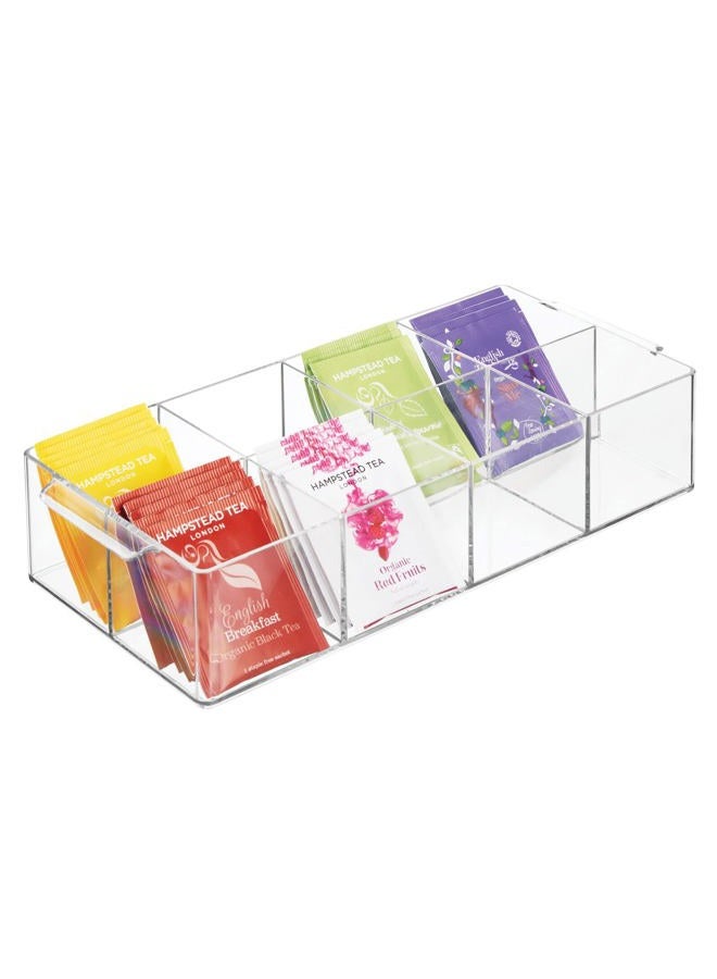 mDesign Kitchen Organiser – Practical Tray with Handle for Kitchen and Pantry – Storage Box with 8 Compartments – Ideal for Tea, Coffee, Spices and Other Foodstuffs – Clear - Image 1
