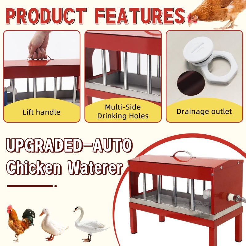 Achicklead Automatic Chicken Watererï¼ŒStainless Steel Large Chicken Drinker with Float Valve,Multi-Side Drinking Holes and Detachable Legs,Easy Clean Poultry Water Dispenser for Chicken Coop Duck Pigeon,Goose - Image 3