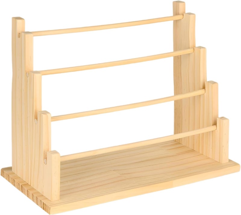 4-Tier Wooden Ribbon Organizer, Solid Natural Wood Craft Storage Rack, Washes Tape Dispenser Stand, Open Structure for Easy Ribbon, Tape, Sticker Access - Image 1
