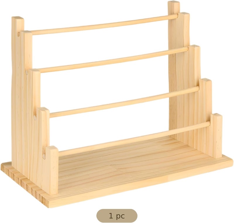 4-Tier Wooden Ribbon Organizer, Solid Natural Wood Craft Storage Rack, Washes Tape Dispenser Stand, Open Structure for Easy Ribbon, Tape, Sticker Access - Image 3