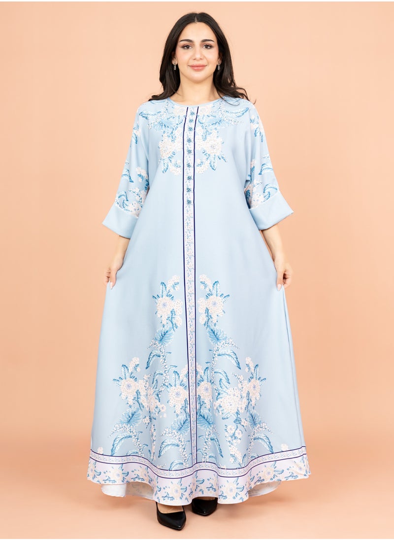 IKKXA Crystal Enchant Print Jalabiya IK1017 Blue  - Image 1