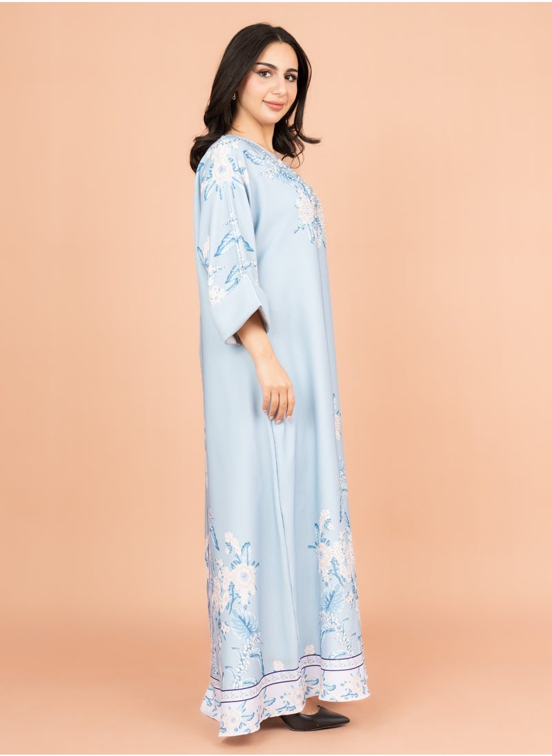 IKKXA Crystal Enchant Print Jalabiya IK1017 Blue  - Image 3