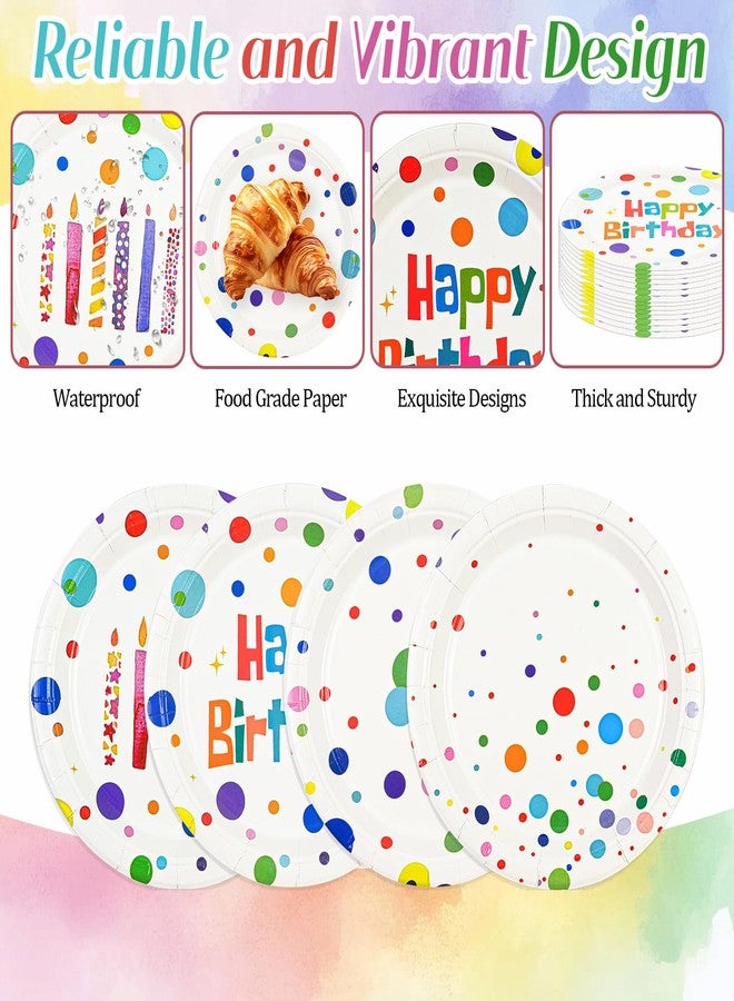 HFBOBP 48PCS Happy Birthday Paper Plates, 7Inch Colourful Dots Cake Dessert Plates Disposable Tableware Set For Boys Girls Birthday Party Supplies Decorations - Image 4