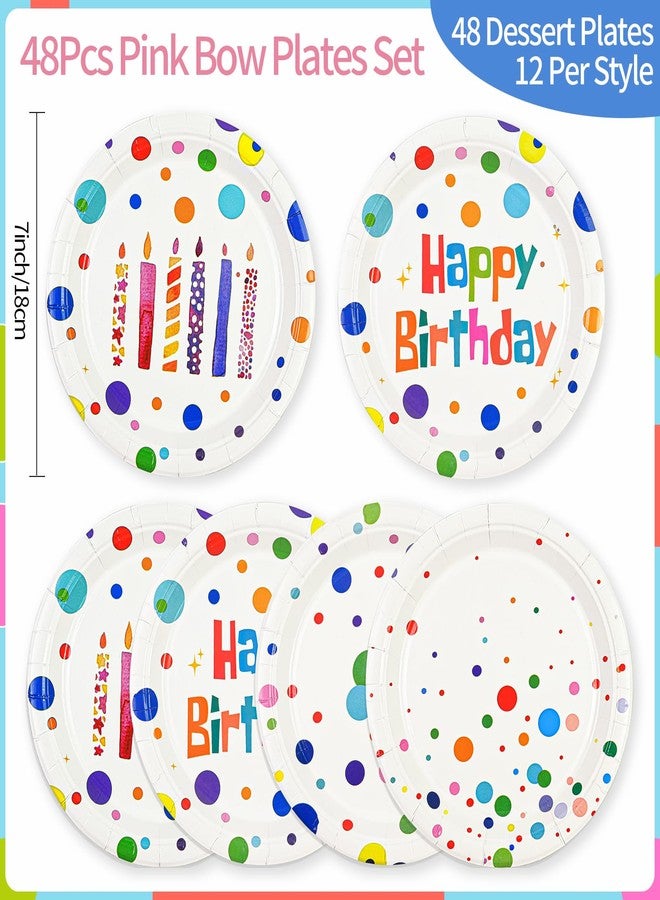 HFBOBP 48PCS Happy Birthday Paper Plates, 7Inch Colourful Dots Cake Dessert Plates Disposable Tableware Set For Boys Girls Birthday Party Supplies Decorations - Image 3