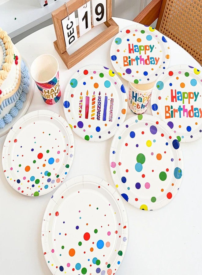 HFBOBP 48PCS Happy Birthday Paper Plates, 7Inch Colourful Dots Cake Dessert Plates Disposable Tableware Set For Boys Girls Birthday Party Supplies Decorations - Image 5