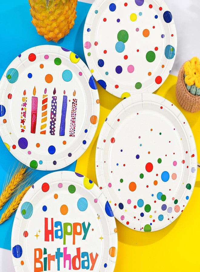 HFBOBP 48PCS Happy Birthday Paper Plates, 7Inch Colourful Dots Cake Dessert Plates Disposable Tableware Set For Boys Girls Birthday Party Supplies Decorations - Image 2