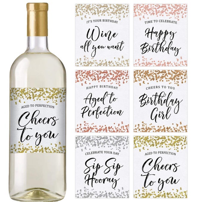 BIRTHDAY WINE BOTTLE LABELS CONFETTI SET OF 6
