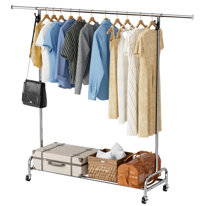 NEYCIL Standard Clothing Garment Rack with Wheels 4705 to 6594 Adjustable Chrome Clothes Rack for Hanging Clothes Portable Rolling Clothing Rack with Lockable Casters for Bedroom Laundry Room - Image 2