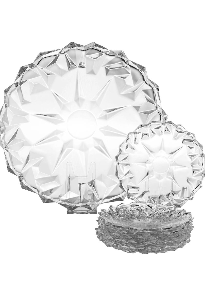 Delisoga A set of multi-use service plates for desserts, fruits, and all servings, consisting of 6 small plates and 1 large plate Clear 33 cm  - Image 2