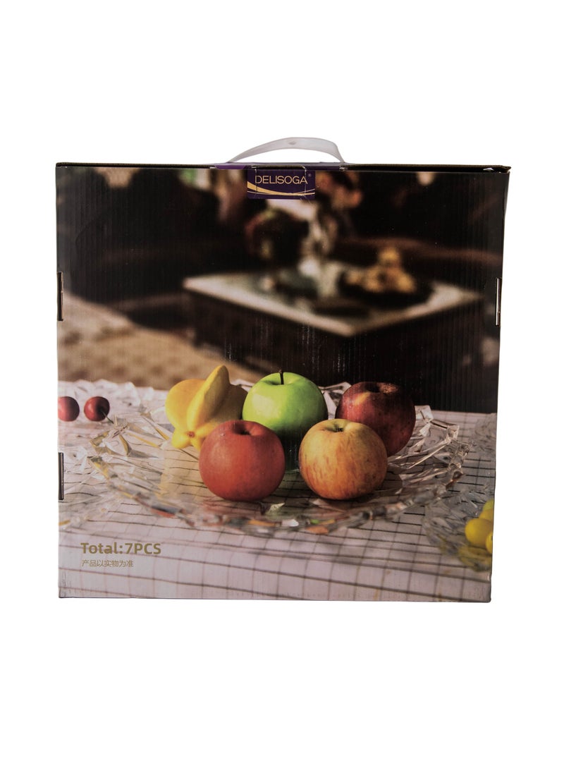Delisoga A set of multi-use service plates for desserts, fruits, and all servings, consisting of 6 small plates and 1 large plate Clear 33 cm  - Image 4