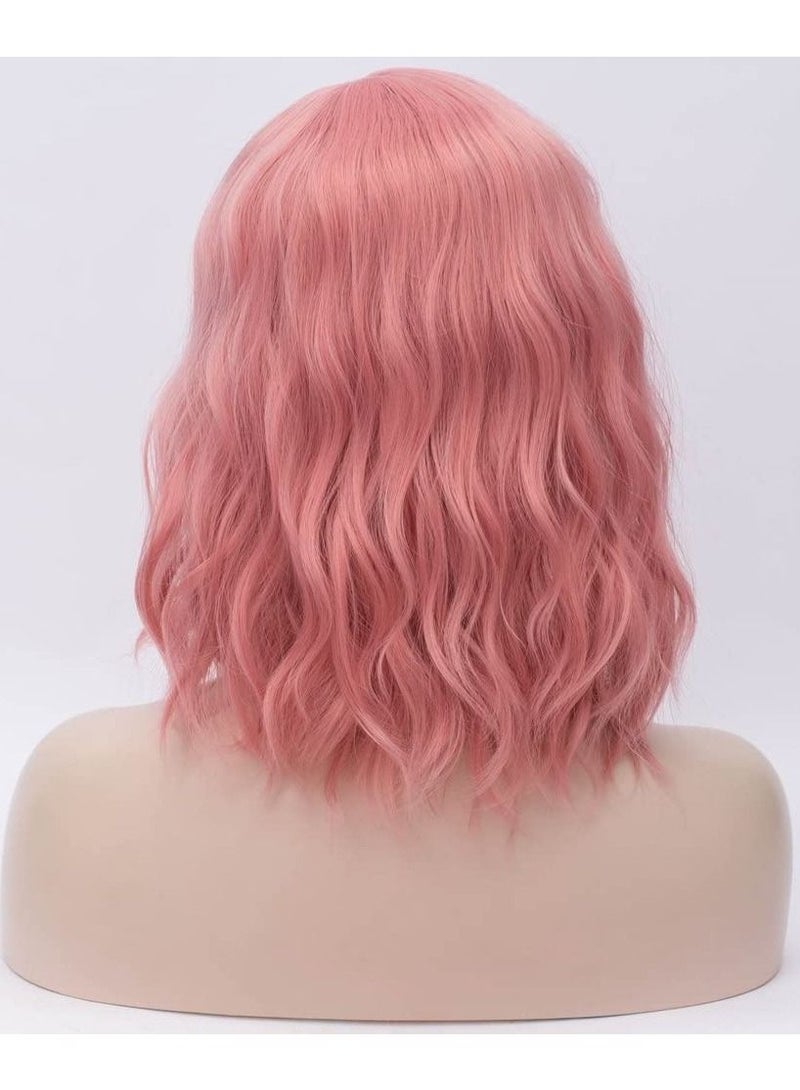 Estelle Short Bob Wavy Curly  Wig For Women Heat Resistant Bob Party Wig Include Wig Cap Light Pink - Image 4