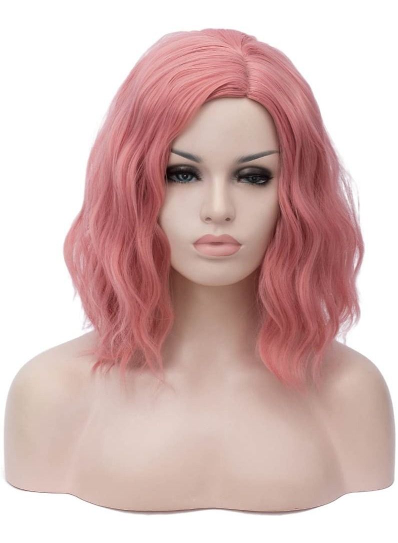 Estelle Short Bob Wavy Curly  Wig For Women Heat Resistant Bob Party Wig Include Wig Cap Light Pink - Image 1