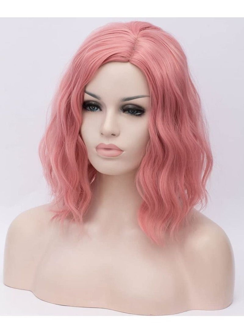 Estelle Short Bob Wavy Curly  Wig For Women Heat Resistant Bob Party Wig Include Wig Cap Light Pink - Image 3
