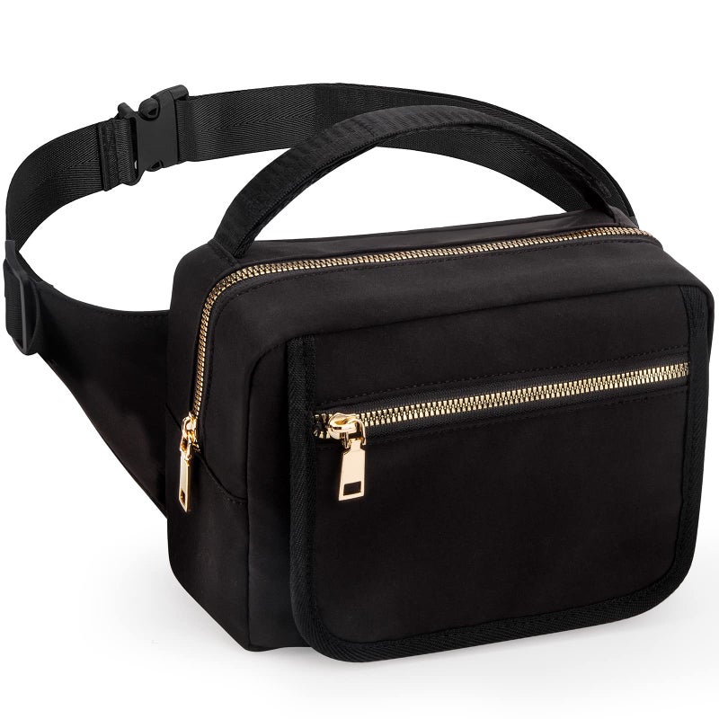 printe Small Diaper Bag with Portable Changing Pad, Crossbody Women Waist Bag with Wipes Pocket for Travel, Stroller Funny Pack, Black - Image 1