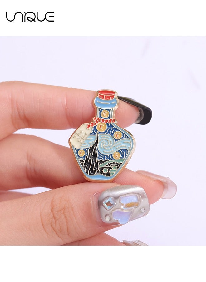 يونيك 5PCS الكرتون فان جوخ النفط اللوحة موضوع بروش مجموعة، هندسية الإبداعية النفط اللوحة نمط سلسلة بروش، المينا بروش شارة حقيبة زي دبوس للنساء والأطفال - Image 4